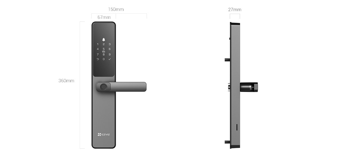 EZVIZ DL05 Smart Fingerprint Door Lock product dimensions